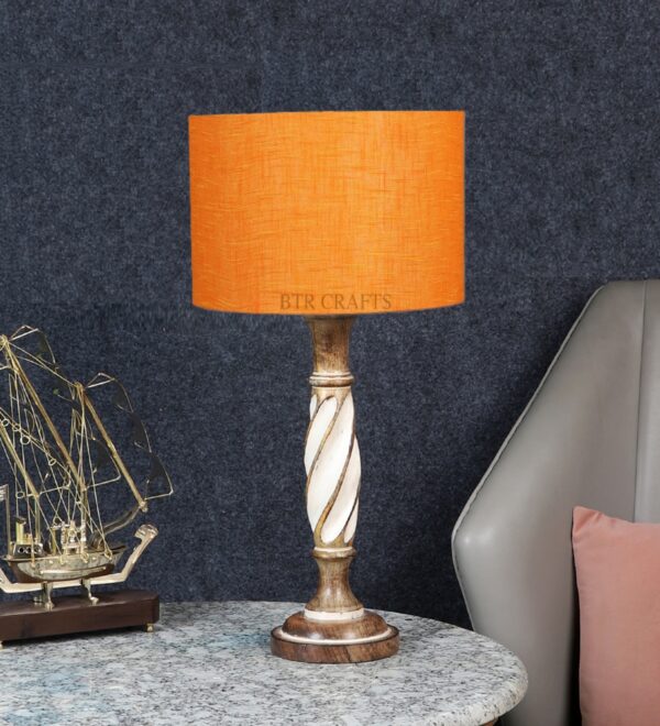 Twister Wooden Table Lamp, Side Table lamp for Bedroom, Night Table lamp Complete Set-(Orange Texture) - Image 2
