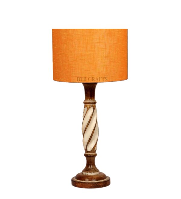 Twister Wooden Table Lamp, Side Table lamp for Bedroom, Night Table lamp Complete Set-(Orange Texture) - Image 5