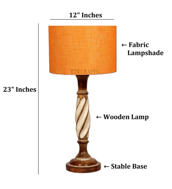 Twister Wooden Table Lamp, Side Table lamp for Bedroom, Night Table lamp Complete Set-(Orange Texture) - Image 3