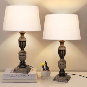Rustic Wooden Table lamp for Home Decor, Living Room, Bedroom, Office, Farmhouse Entryway & Hallway Lamp, Pack of 2 (Antique Black Trophy)
