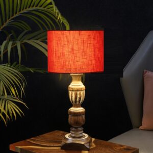 Rustic Wooden Table Lamp Suitable For Bedroom Office And Living Room, Pack Of 1(Complete Set)