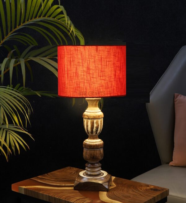 Rustic Wooden Table Lamp Suitable For Bedroom Office And Living Room, Pack Of 1(Complete Set)