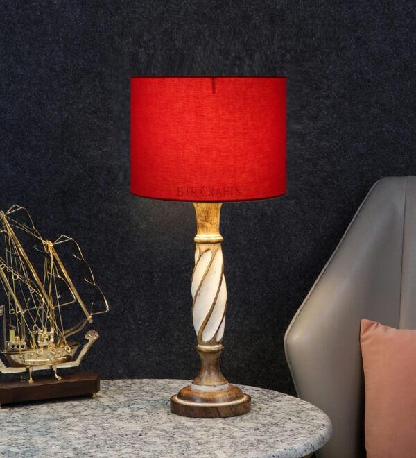 Twister Wooden Table Lamp, Side Table lamp for Bedroom, Night Table lamp Complete Set-(Red)