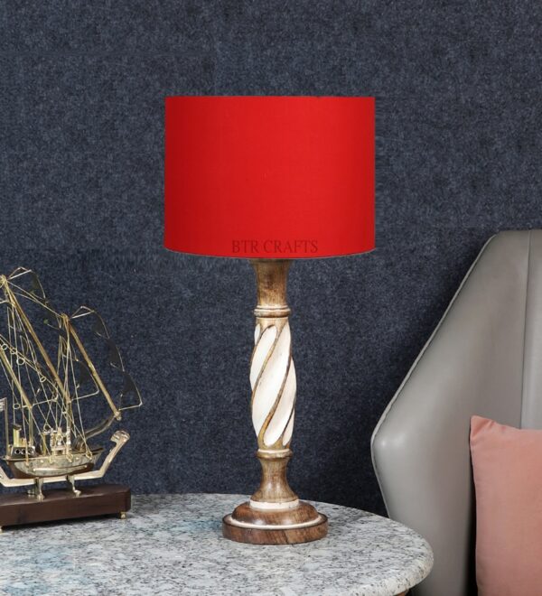 Twister Wooden Table Lamp, Side Table lamp for Bedroom, Night Table lamp Complete Set-(Red) - Image 2