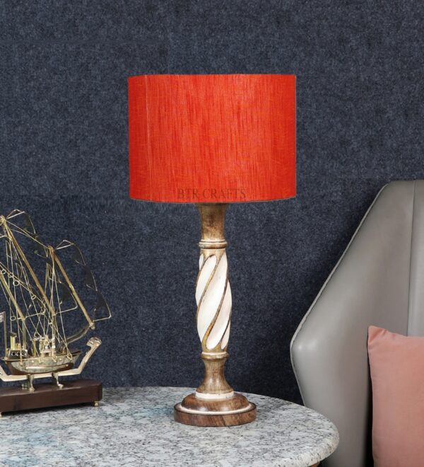 Twister Wooden Table Lamp, Side Table lamp for Bedroom, Night Table lamp Complete Set-(Red Texture) - Image 2