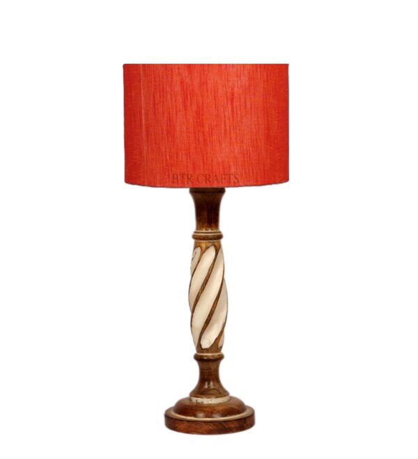 Twister Wooden Table Lamp, Side Table lamp for Bedroom, Night Table lamp Complete Set-(Red Texture) - Image 3