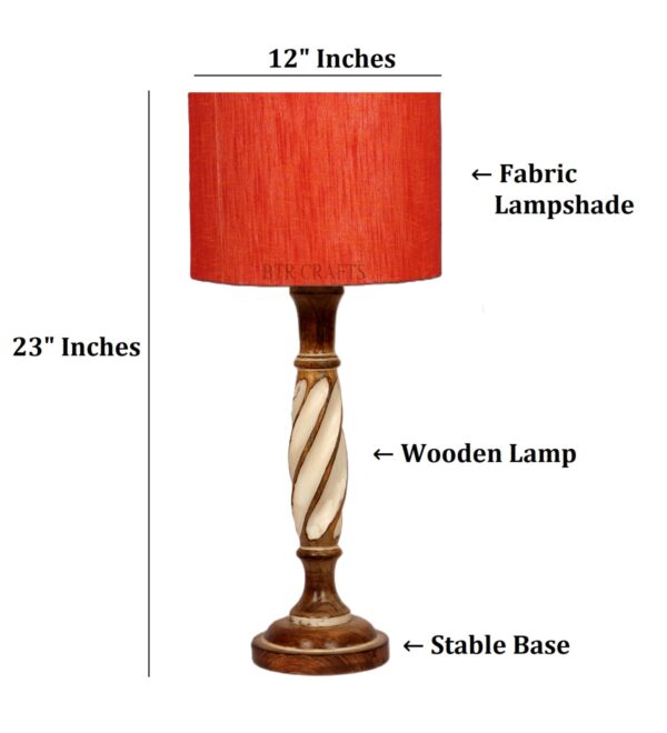 Twister Wooden Table Lamp, Side Table lamp for Bedroom, Night Table lamp Complete Set-(Red Texture) - Image 4