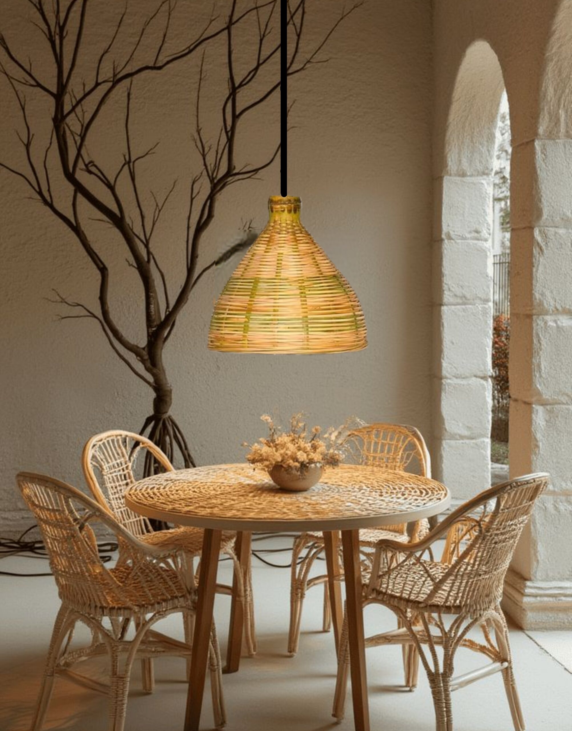 Cupola Hanging/Pendant Light, Bamboo Shade, Bulb Included(Set of 1)