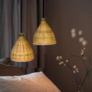 Cupola Hanging/Pendant Light, Bamboo Shade, Bulb Included(Set of 2)