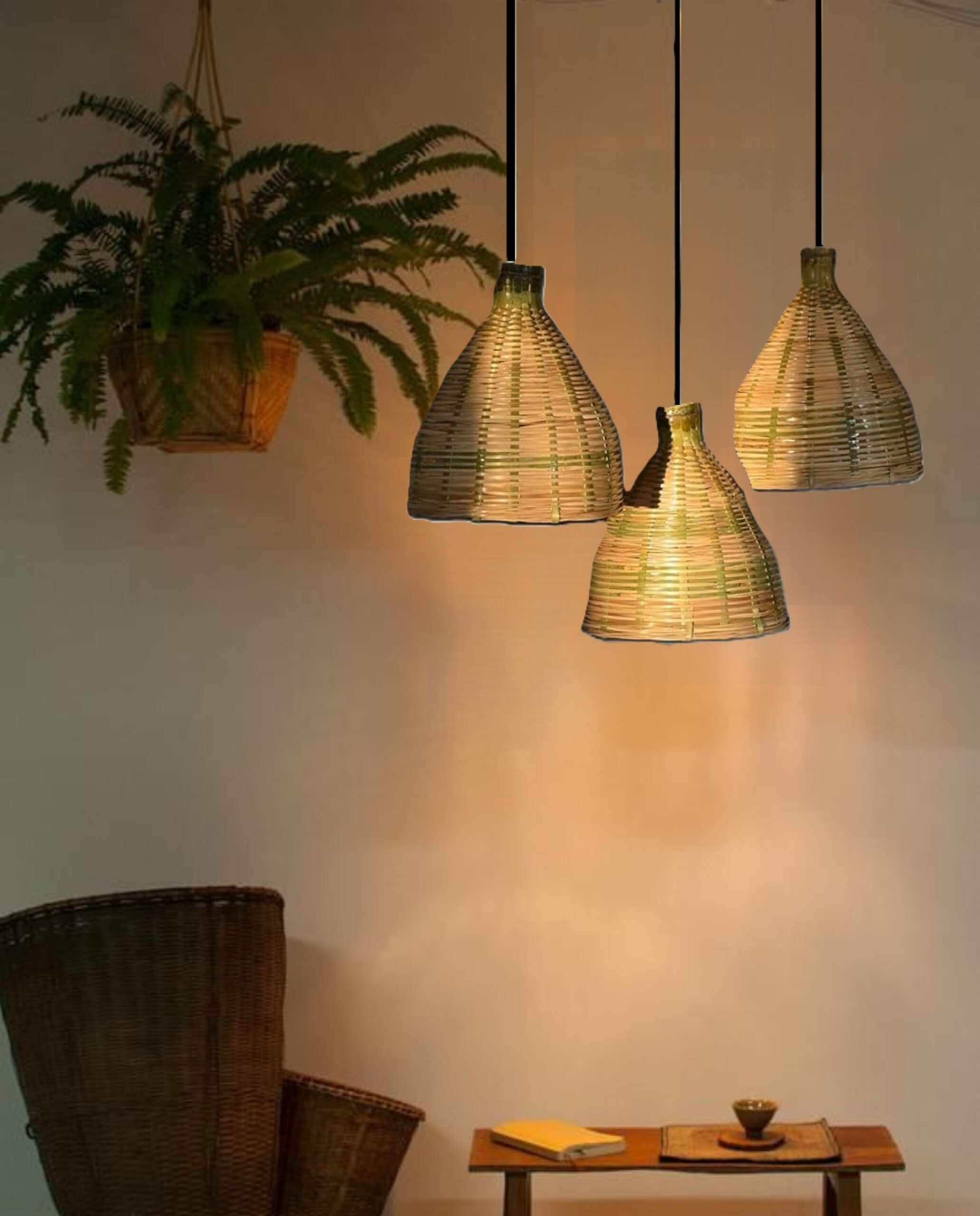 Cupola Hanging/Pendant Light, Bamboo Shade, Bulb Included(Set of 3)