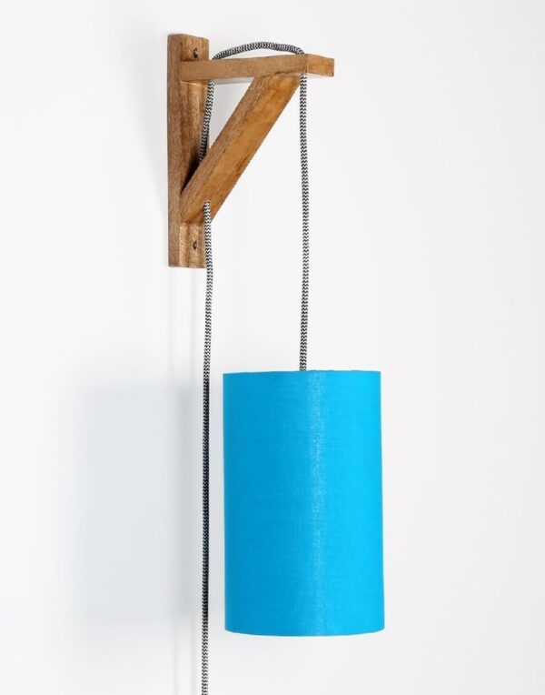 Cylinder Wall Light with Wooden Suppoter, Hanging Wall, Bedside, Wall Lamp(Azure Blue) - Image 2