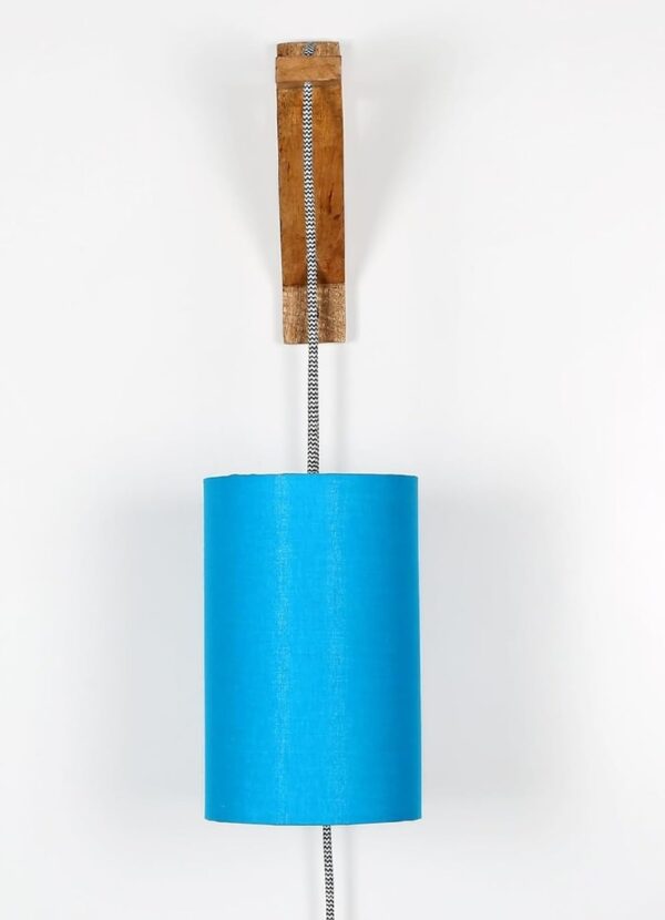 Cylinder Wall Light with Wooden Suppoter, Hanging Wall, Bedside, Wall Lamp(Azure Blue) - Image 3