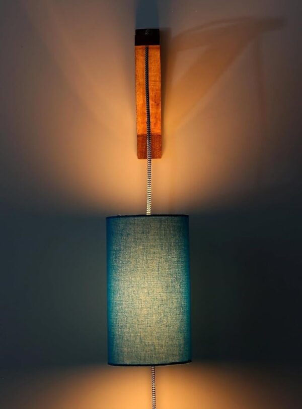 Cylinder Wall Light with Wooden Suppoter, Hanging Wall, Bedside, Wall Lamp(Azure Blue) - Image 4