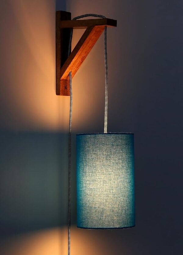 Cylinder Wall Light with Wooden Suppoter, Hanging Wall, Bedside, Wall Lamp(Azure Blue)