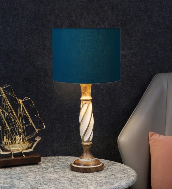 Twister Wooden Table Lamp, Side Table lamp for Bedroom, Night Table lamp Complete Set-(Teal)