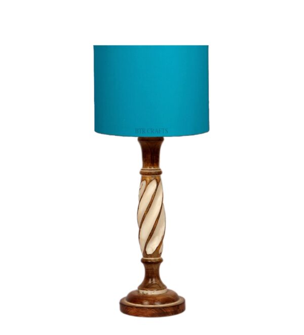 Twister Wooden Table Lamp, Side Table lamp for Bedroom, Night Table lamp Complete Set-(Teal) - Image 4