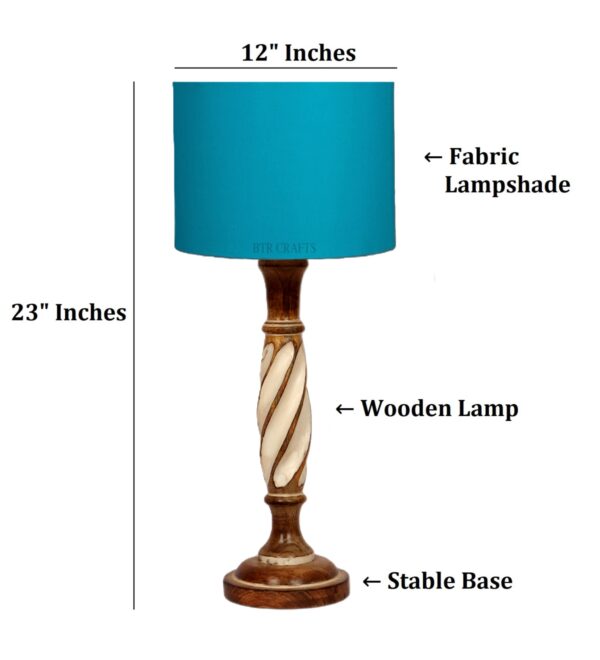 Twister Wooden Table Lamp, Side Table lamp for Bedroom, Night Table lamp Complete Set-(Teal) - Image 5
