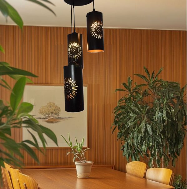 3-Tier Black Inner Gold Cylinder Hanging/Pendant Light Black & Gold (Flower) - Image 3