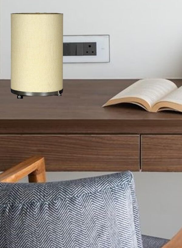 Small Round Table Lamp with Attached Metal Stand for Bedside, Study Table, Home Décor (Mustered Yellow) - Image 4