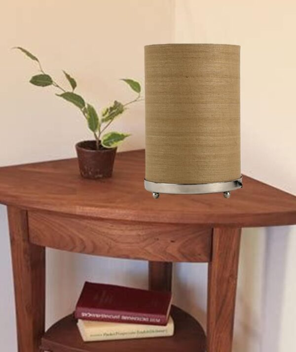 Small Round Table Lamp with Attached Metal Stand for Bedside, Study Table, Home Décor (Natural Jute) - Image 4