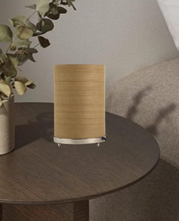 Small Round Table Lamp with Attached Metal Stand for Bedside, Study Table, Home Décor (Natural Jute) - Image 3