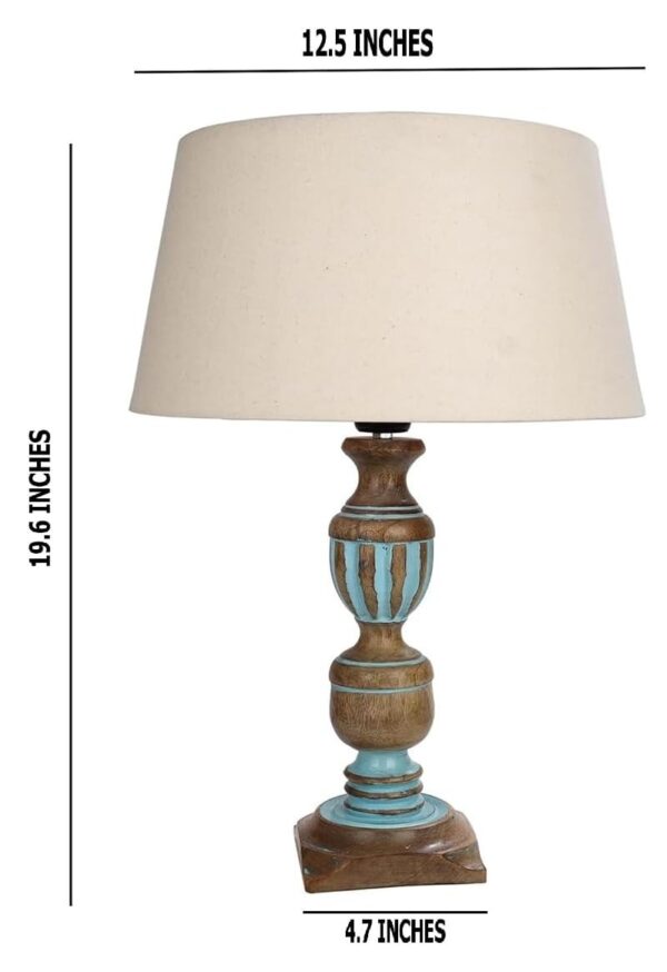 Rustic Wooden Table lamp for Home Decor, Living Room, Bedroom, Office, Farmhouse Entryway & Hallway Lamp, Pack of 2 (Antique Blue Trophy) - Image 4