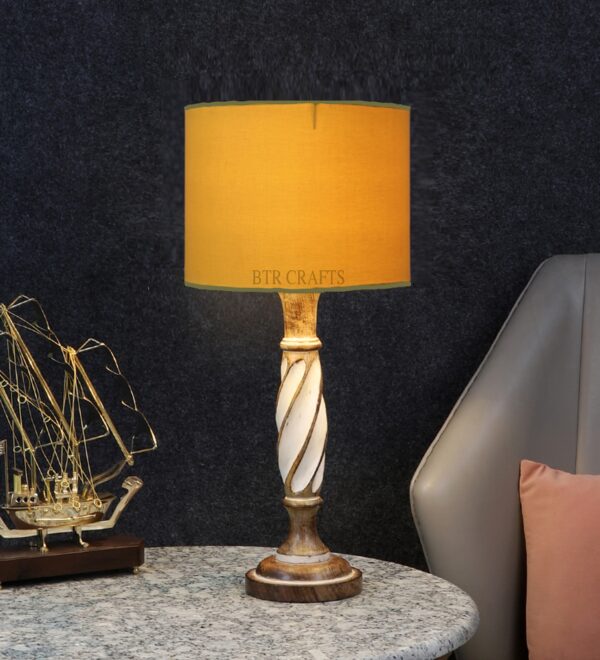 Twister Wooden Table Lamp, Side Table lamp for Bedroom, Night Table lamp Complete Set-(Yellow)