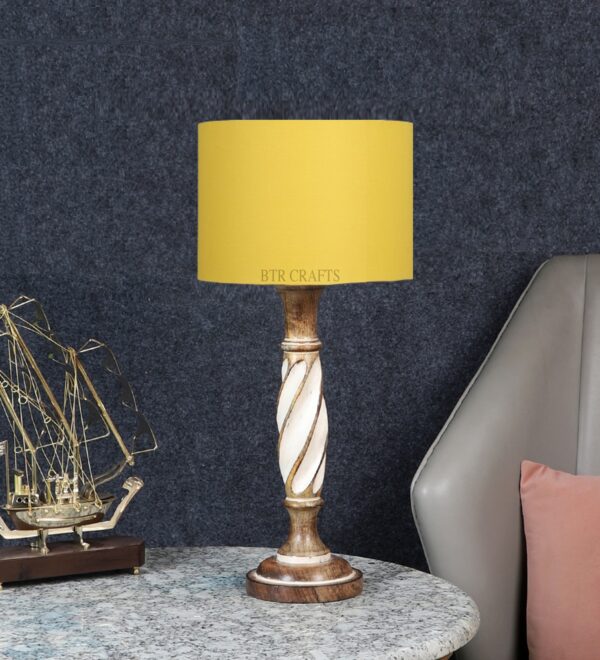 Twister Wooden Table Lamp, Side Table lamp for Bedroom, Night Table lamp Complete Set-(Yellow) - Image 2