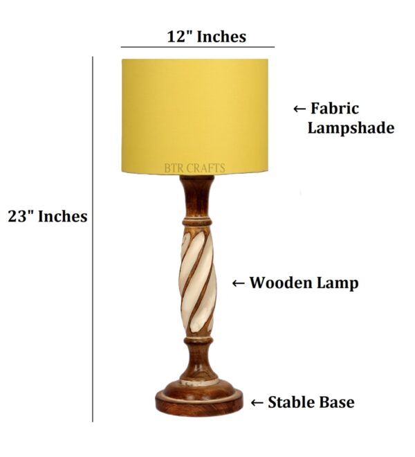 Twister Wooden Table Lamp, Side Table lamp for Bedroom, Night Table lamp Complete Set-(Yellow) - Image 3