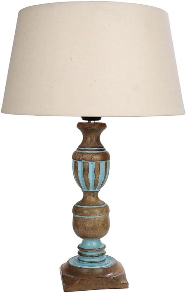 Rustic Wooden Table lamp for Home Decor, Living Room, Bedroom, Office, Farmhouse Entryway & Hallway Lamp, Pack of 2 (Antique Blue Trophy) - Image 3