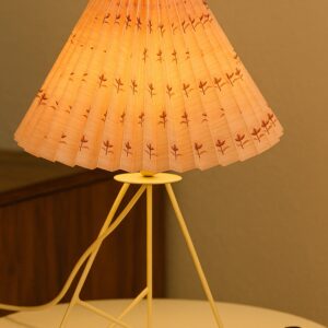Modern Table Lamp with Iron Tripod Base and Pleated Fabric Shade – Warm Light for Bedroom, Living Room, or Study Desk(Floral Petal)
