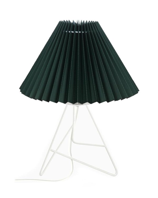 Modern Table Lamp with Iron Tripod Base and Pleated Fabric Shade – Warm Light for Bedroom, Living Room, or Study Desk(Dark Green) - Image 2