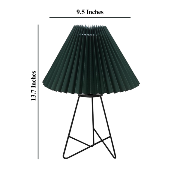 Modern Table Lamp with Iron Tripod Base and Pleated Fabric Shade – Warm Light for Bedroom, Living Room, or Study Desk(Green) - Image 3