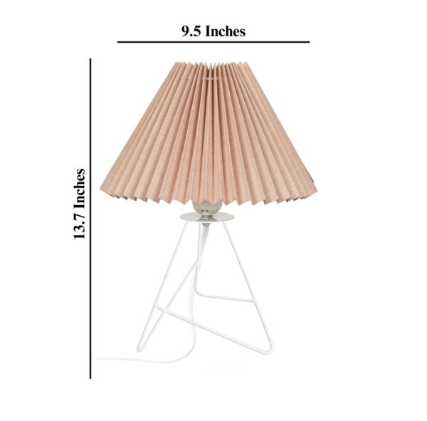 Modern Table Lamp with Iron Tripod Base and Pleated Fabric Shade – Warm Light for Bedroom, Living Room, or Study Desk(BEIGE) - Image 6