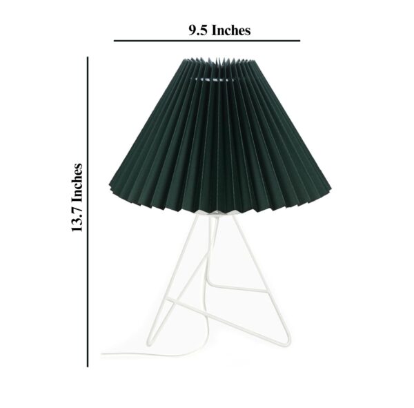 Modern Table Lamp with Iron Tripod Base and Pleated Fabric Shade – Warm Light for Bedroom, Living Room, or Study Desk(Dark Green) - Image 6