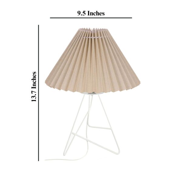 Modern Table Lamp with Iron Tripod Base and Pleated Fabric Shade – Warm Light for Bedroom, Living Room, or Study Desk(Khadi) - Image 6