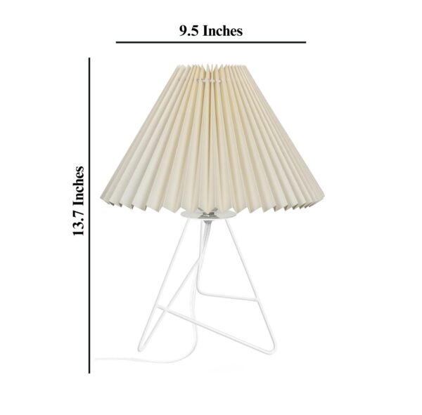 Modern Table Lamp with Iron Tripod Base and Pleated Fabric Shade – Warm Light for Bedroom, Living Room, or Study Desk(Off-White) - Image 6