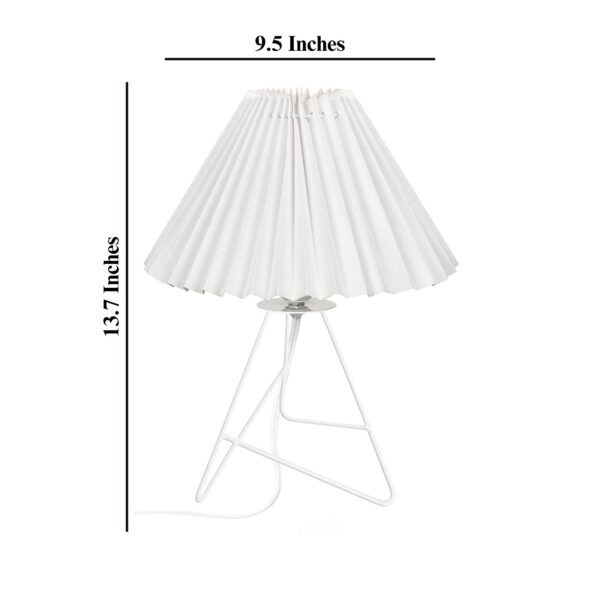 Modern Table Lamp with Iron Tripod Base and Pleated Fabric Shade – Warm Light for Bedroom, Living Room, or Study Desk(White) - Image 6