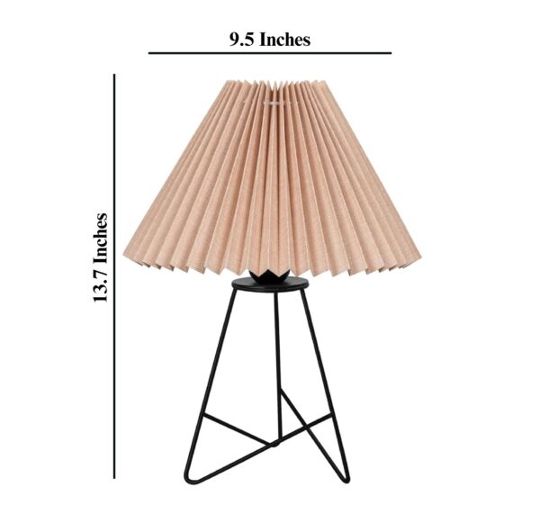 Modern Table Lamp with Iron Tripod Base and Pleated Fabric Shade – Warm Light for Bedroom, Living Room, or Study Desk(Plated Beige) - Image 3