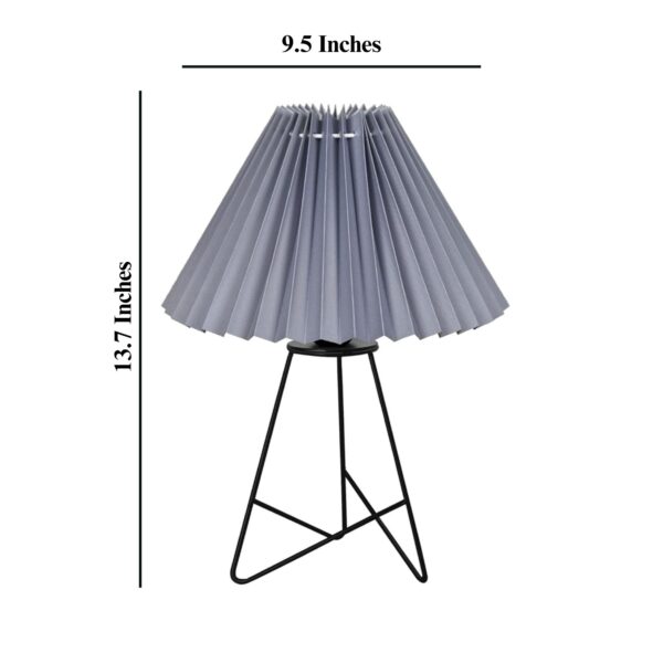 Modern Table Lamp with Iron Tripod Base and Pleated Fabric Shade – Warm Light for Bedroom, Living Room, or Study Desk(Pleated Grey) - Image 3