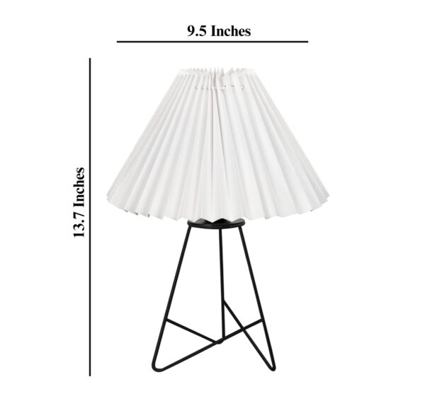 Modern Table Lamp with Iron Tripod Base and Pleated Fabric Shade – Warm Light for Bedroom, Living Room, or Study Desk(Pleated White) - Image 3