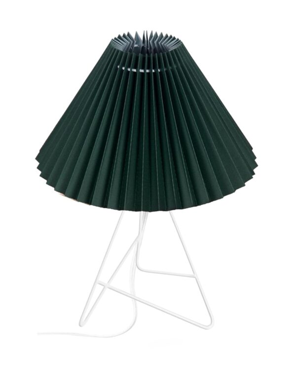 Modern Table Lamp with Iron Tripod Base and Pleated Fabric Shade – Warm Light for Bedroom, Living Room, or Study Desk(Dark Green) - Image 4