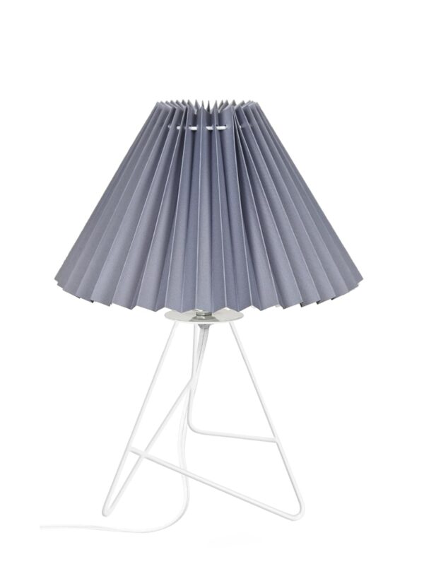 Modern Table Lamp with Iron Tripod Base and Pleated Fabric Shade – Warm Light for Bedroom, Living Room, or Study Desk(Grey) - Image 3