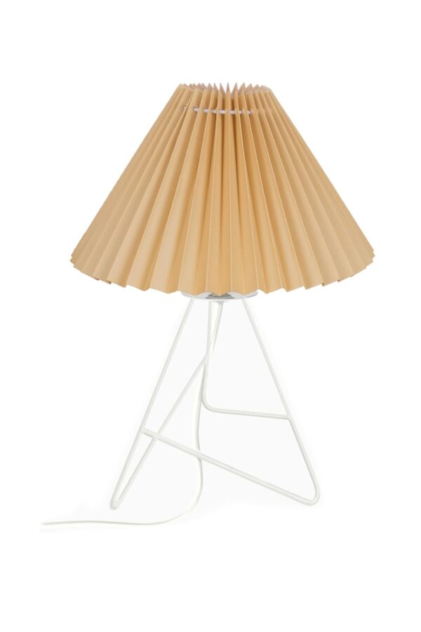 Modern Table Lamp with Iron Tripod Base and Pleated Fabric Shade – Warm Light for Bedroom, Living Room, or Study Desk(Hazelnut) - Image 2