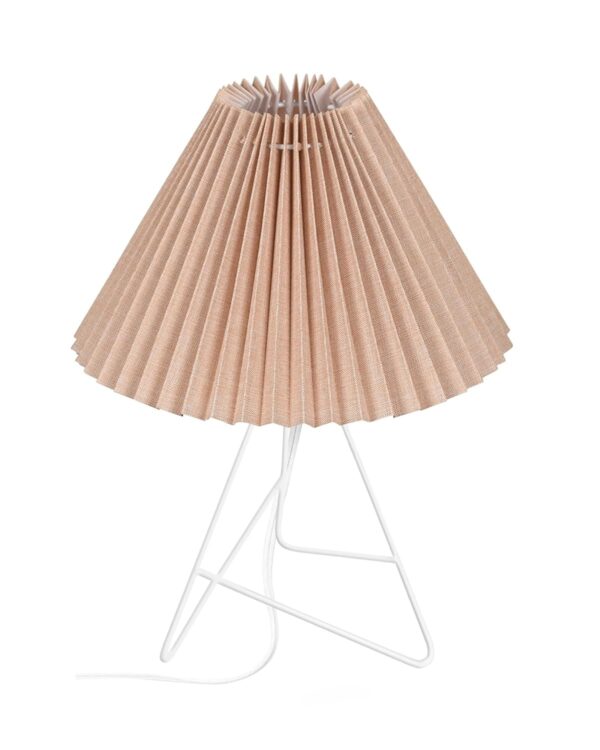 Modern Table Lamp with Iron Tripod Base and Pleated Fabric Shade – Warm Light for Bedroom, Living Room, or Study Desk(BEIGE) - Image 4