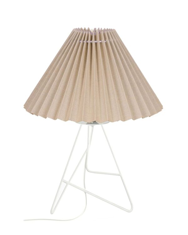 Modern Table Lamp with Iron Tripod Base and Pleated Fabric Shade – Warm Light for Bedroom, Living Room, or Study Desk(Khadi) - Image 2
