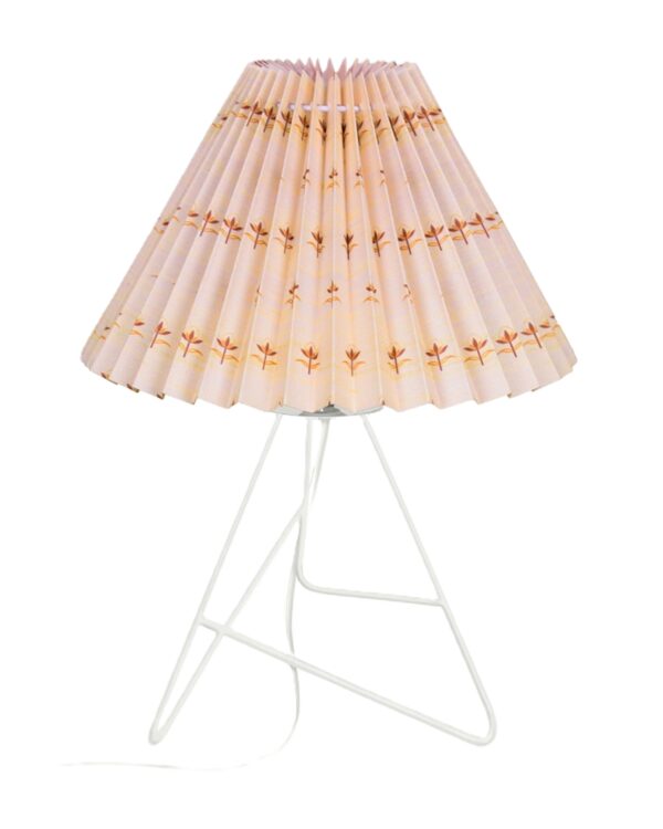 Modern Table Lamp with Iron Tripod Base and Pleated Fabric Shade – Warm Light for Bedroom, Living Room, or Study Desk(Floral Petal) - Image 2