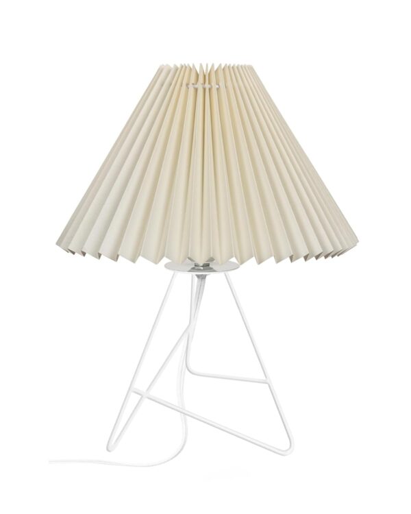 Modern Table Lamp with Iron Tripod Base and Pleated Fabric Shade – Warm Light for Bedroom, Living Room, or Study Desk(Off-White) - Image 3