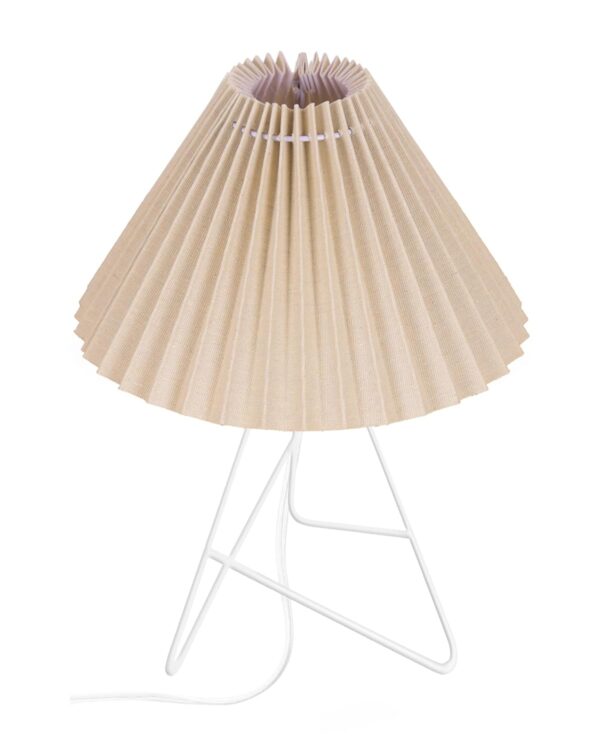 Modern Table Lamp with Iron Tripod Base and Pleated Fabric Shade – Warm Light for Bedroom, Living Room, or Study Desk(Khadi) - Image 4