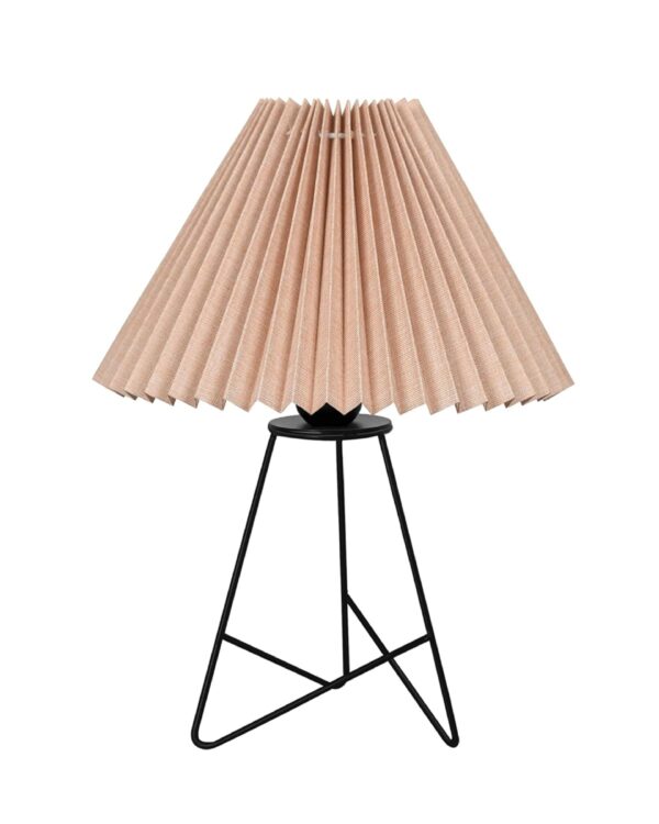 Modern Table Lamp with Iron Tripod Base and Pleated Fabric Shade – Warm Light for Bedroom, Living Room, or Study Desk(Plated Beige) - Image 2